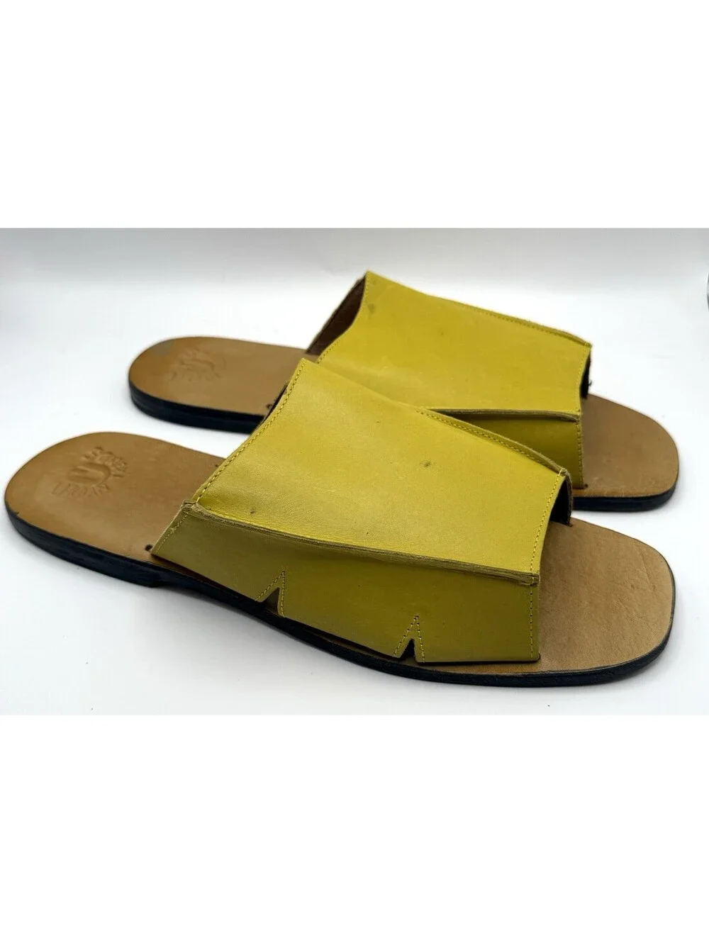 LOT of 2 Urban Trends Leather Sandals Slides Men Sz  12 Red Yellow Leather India